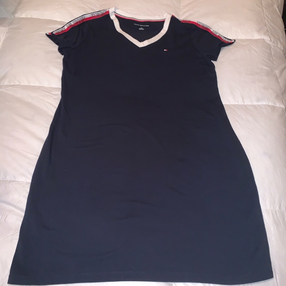 Tommy Hilfiger Navy Tee Shirt Dress Logo Accents